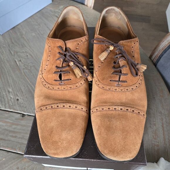 GUCCI Men's Cuir/Queen Cambridge Suede Oxford Shoes Size 12 - Picture 3 of 12